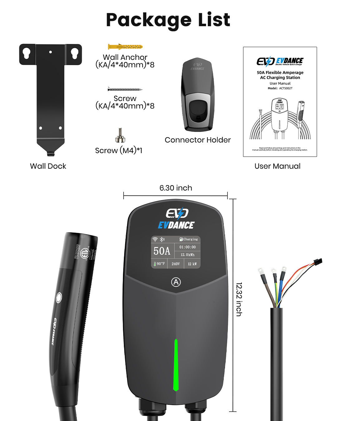 EVDANCE Home Level 2 EV Charger NACS Wall-mounted Hardwired In - 50A