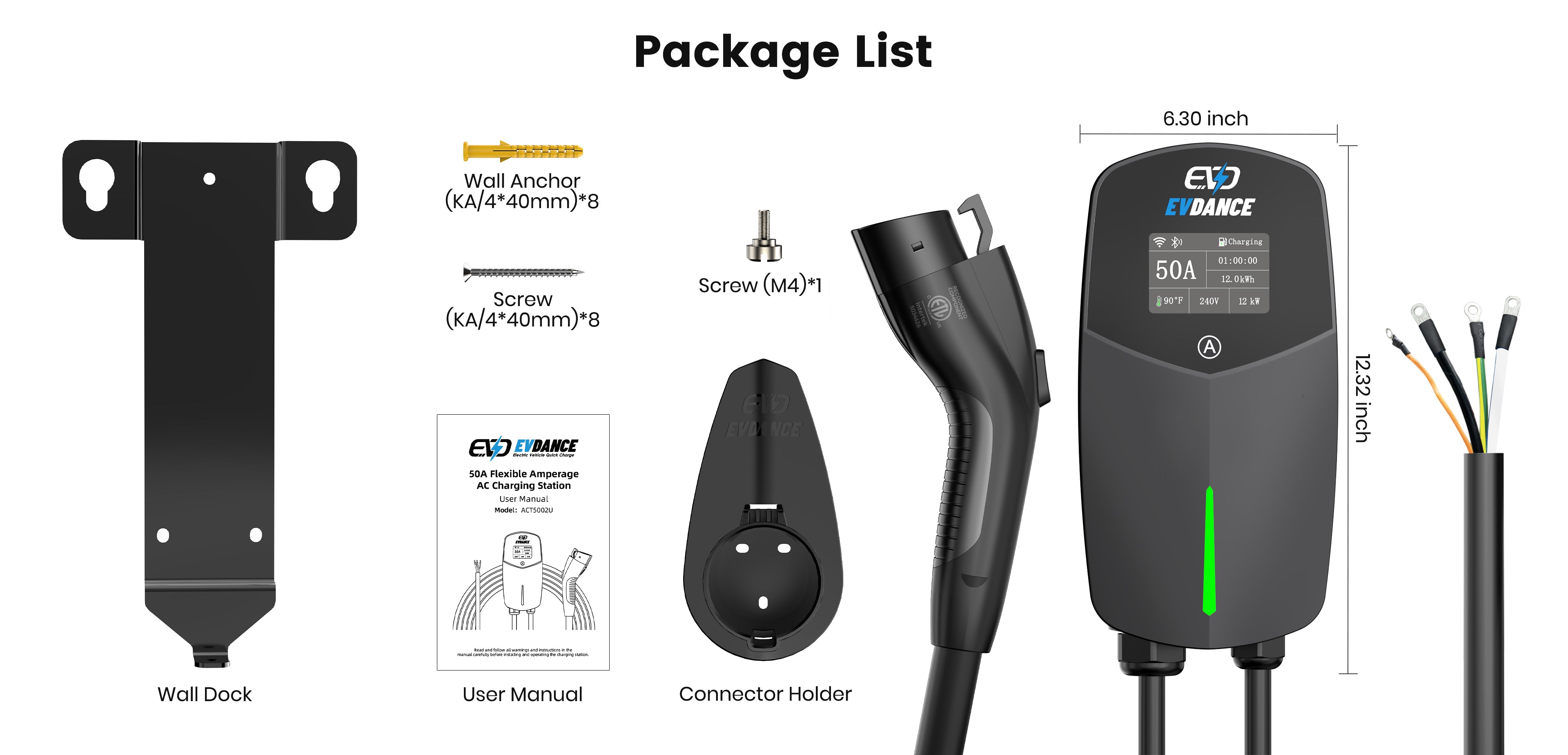 EVDANCE Home Level 2 EV Charger J1772 Wall-mounted Hardwired In - 50A