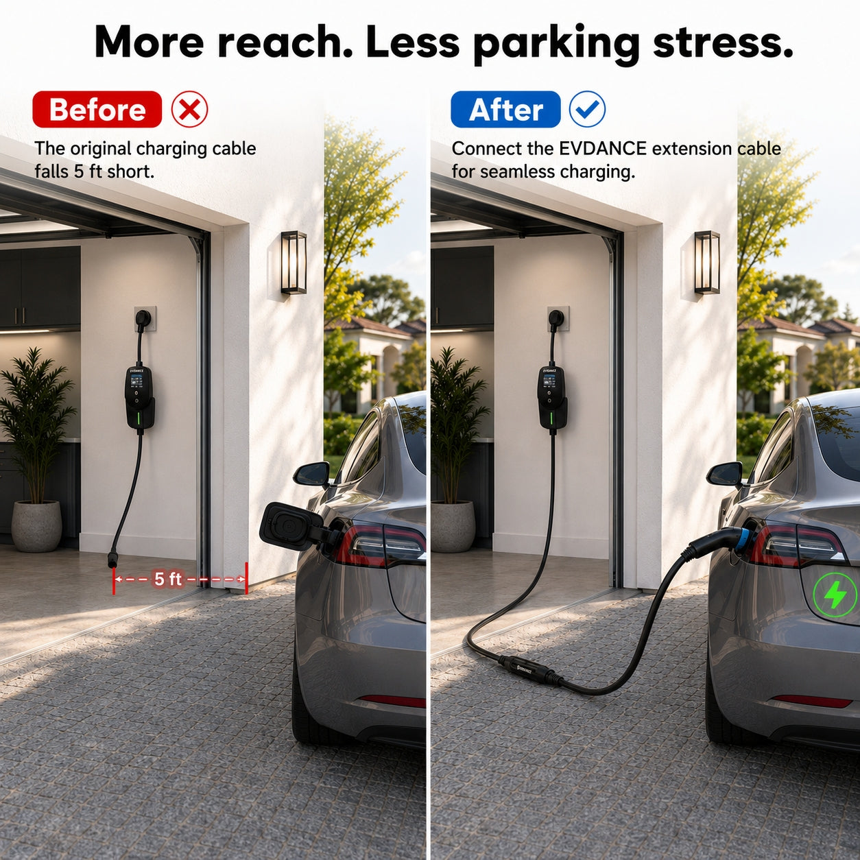 EVDANCE Nexus Reach Tesla EV Charging Extension Cords 40A 21FT