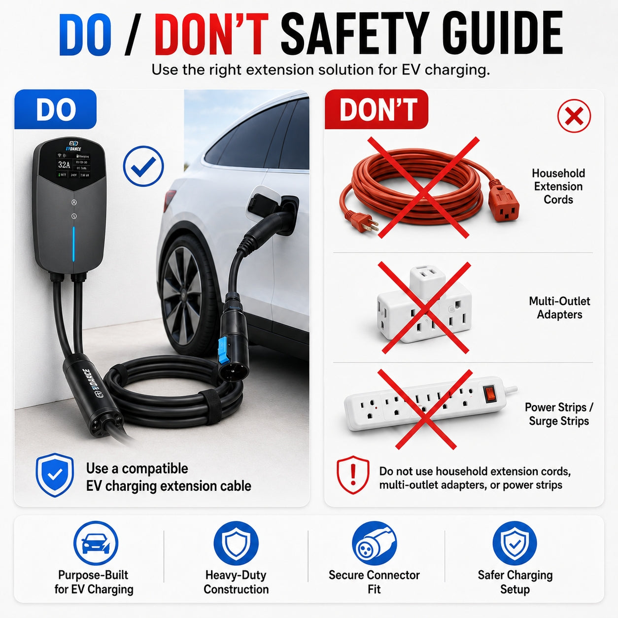 EVDANCE Nexus Reach Tesla EV Charging Extension Cords 40A 21FT