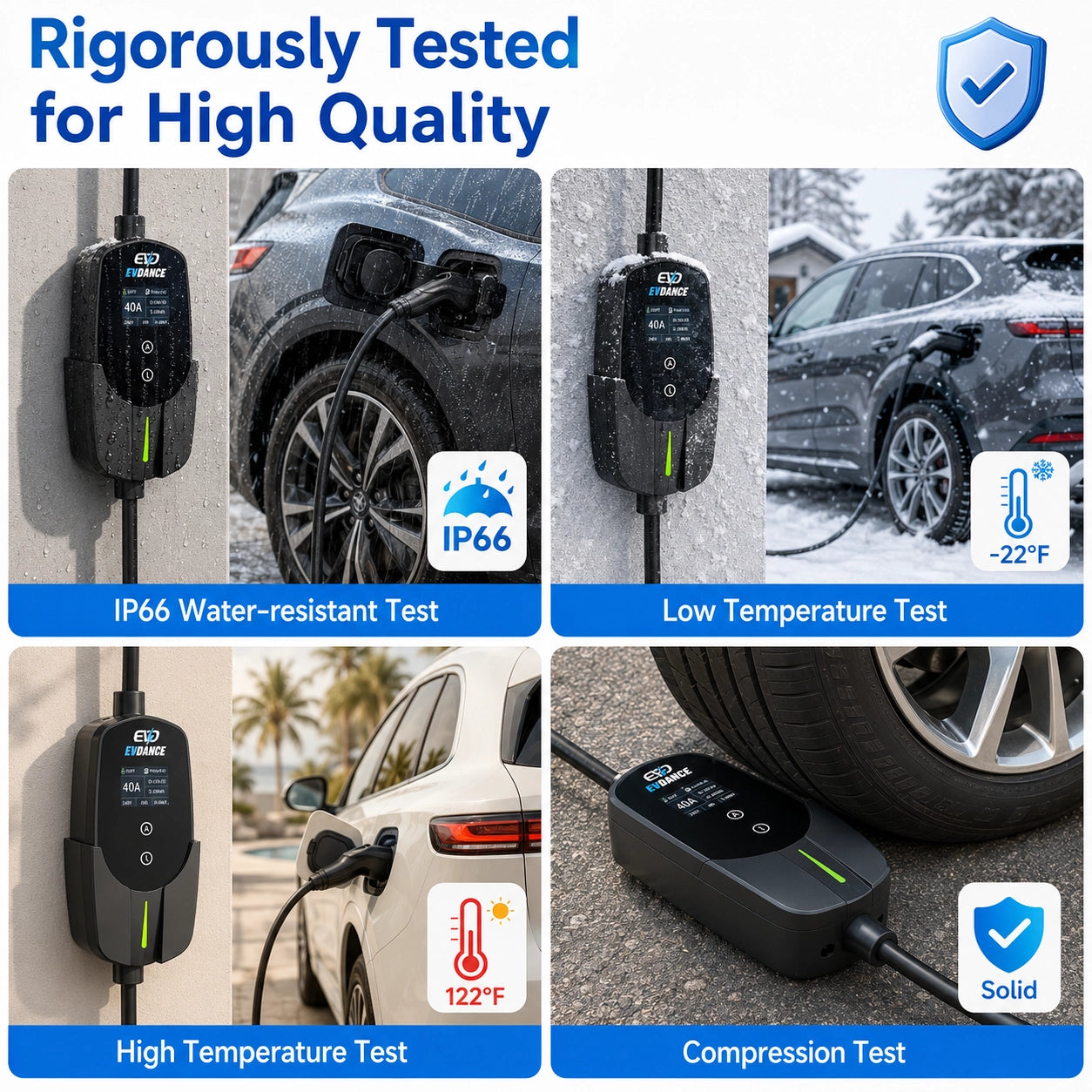 EVDANCE Flux Level 2 NEMA 14-50 40A J1772 Portable EV Charger | ETL Certification