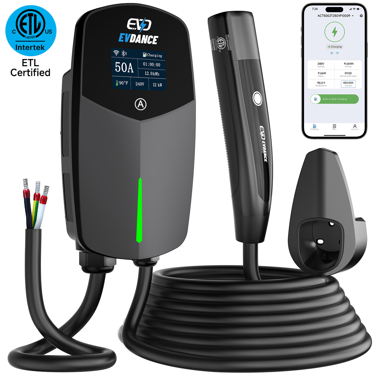 EVDANCE Home Level 2 EV Charger NACS Wall-mounted Hardwired In - 50A | ETL Certification