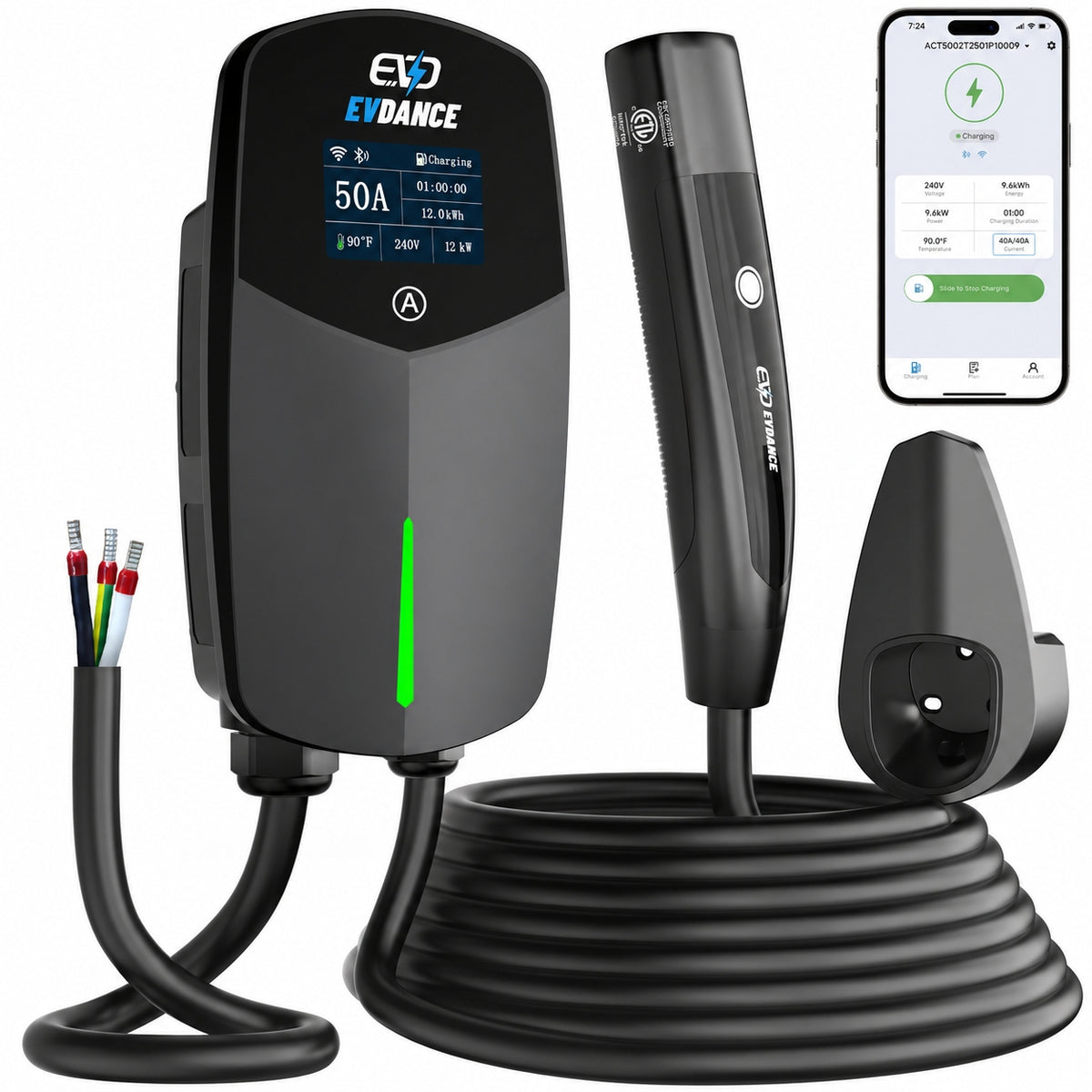 EVDANCE Home Level 2 EV Charger NACS Wall-mounted Hardwired In - 50A | ETL Certification