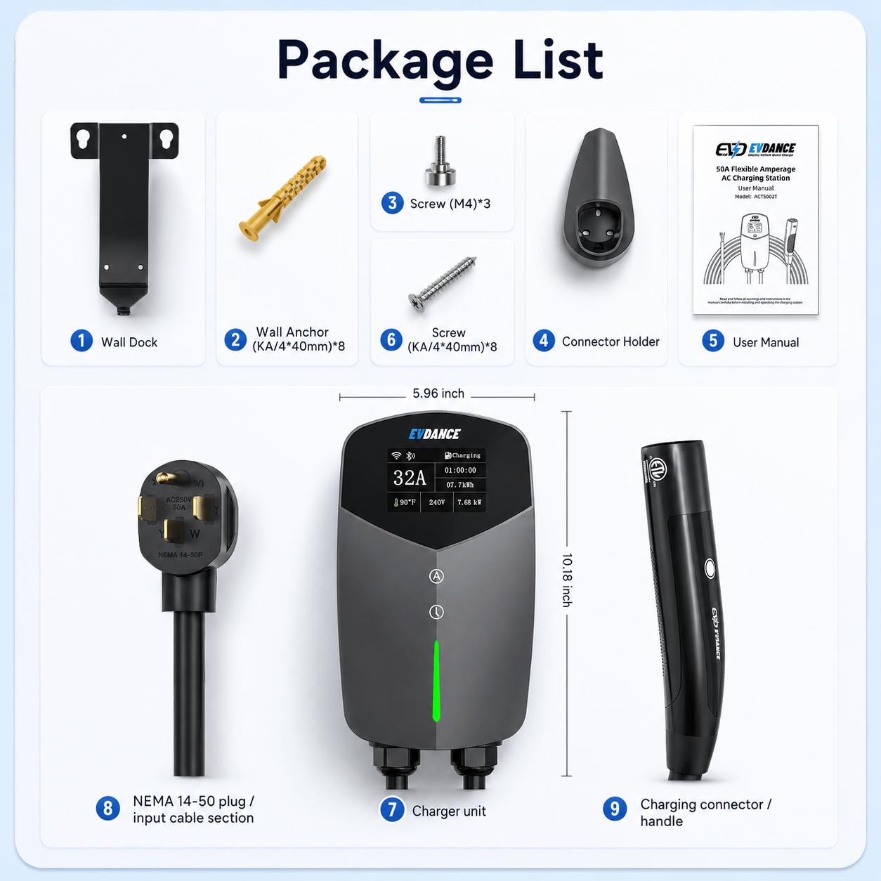 EVDANCE Home Level 2 EV Charging NACS Tesla NEMA 14-50 Plug ETL Certified - 32A | 240V