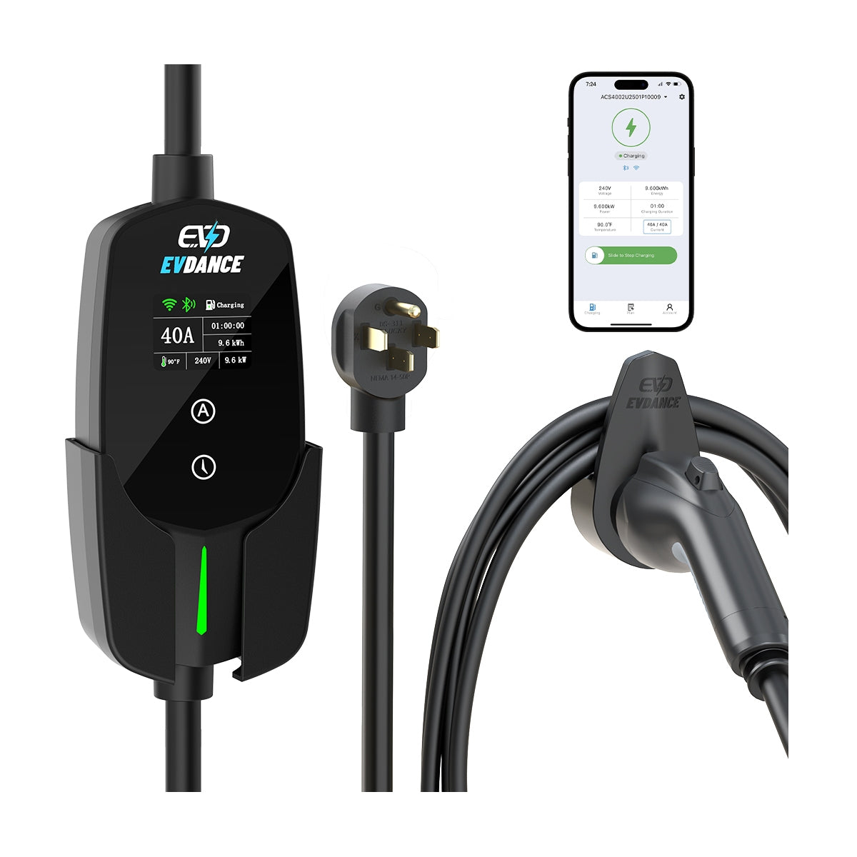 EVDANCE 240 V 40 A Tragbares 2-in-1-Ladegerät für Elektrofahrzeuge