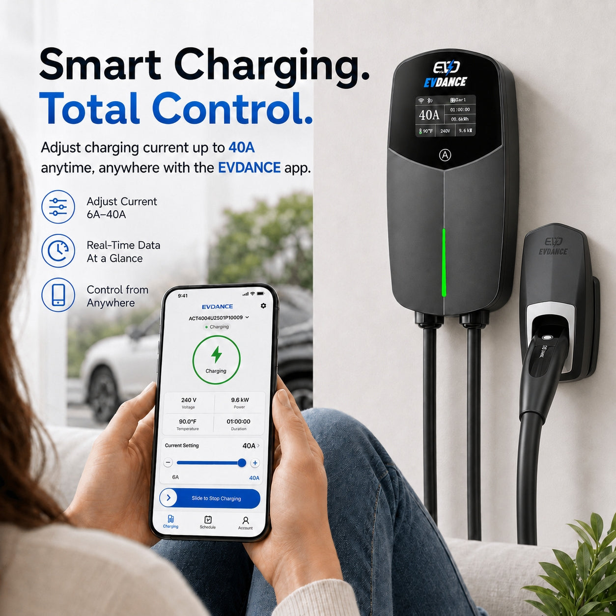 EVDANCE Level 2 EV Charger NEMA 14-50 NACS Wall-mounted Plug In - 40A | ETL Certification