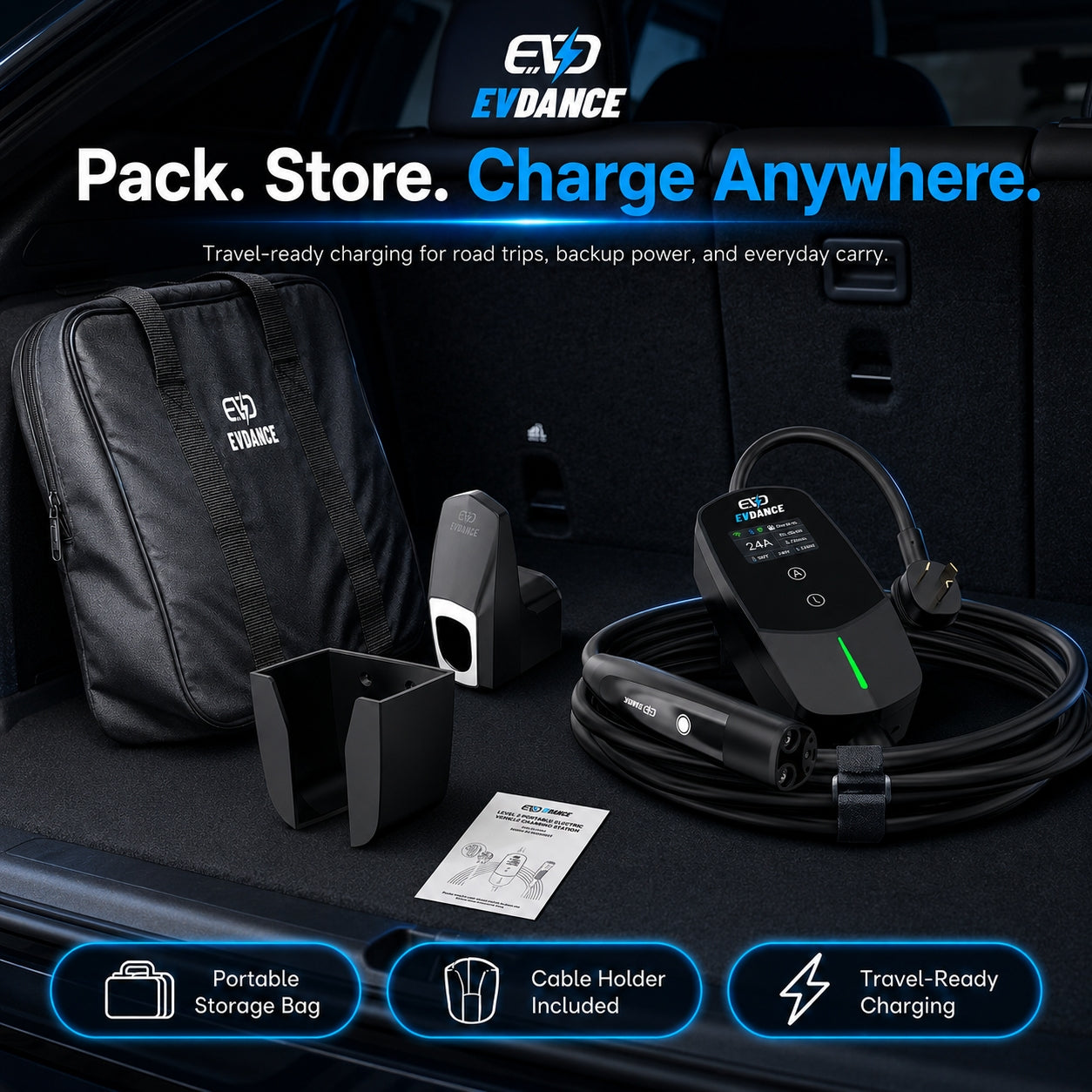 EVDANCE Level 2 NEMA 10-30 24A NACS Portable EV Charger | ETL Certification