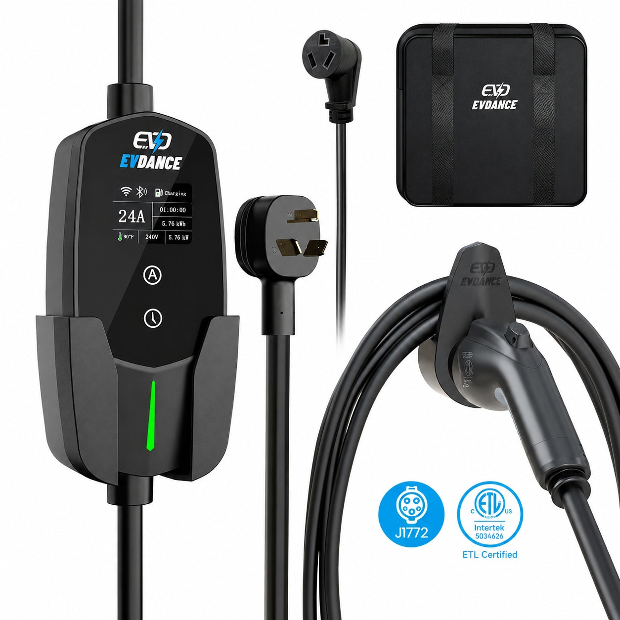 EVDANCE Level 2 NEMA 10-30 24A J1772 Portable EV Charger