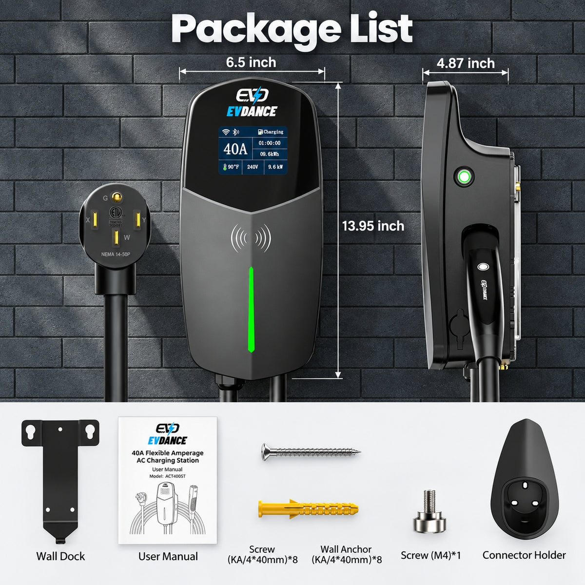 EVDANCE T40 Level 2 EV Charger NEMA 14-50 NACS Wall-mounted - 40A | ETL Certification