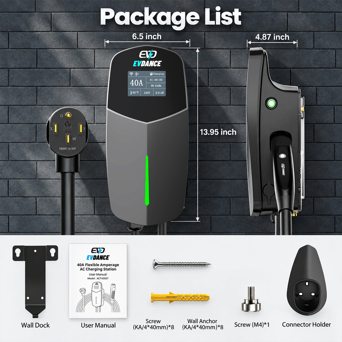 EVDANCE T40 Level 2 EV Charger NEMA 14-50 NACS Wall-mounted - 40A | ETL Certification