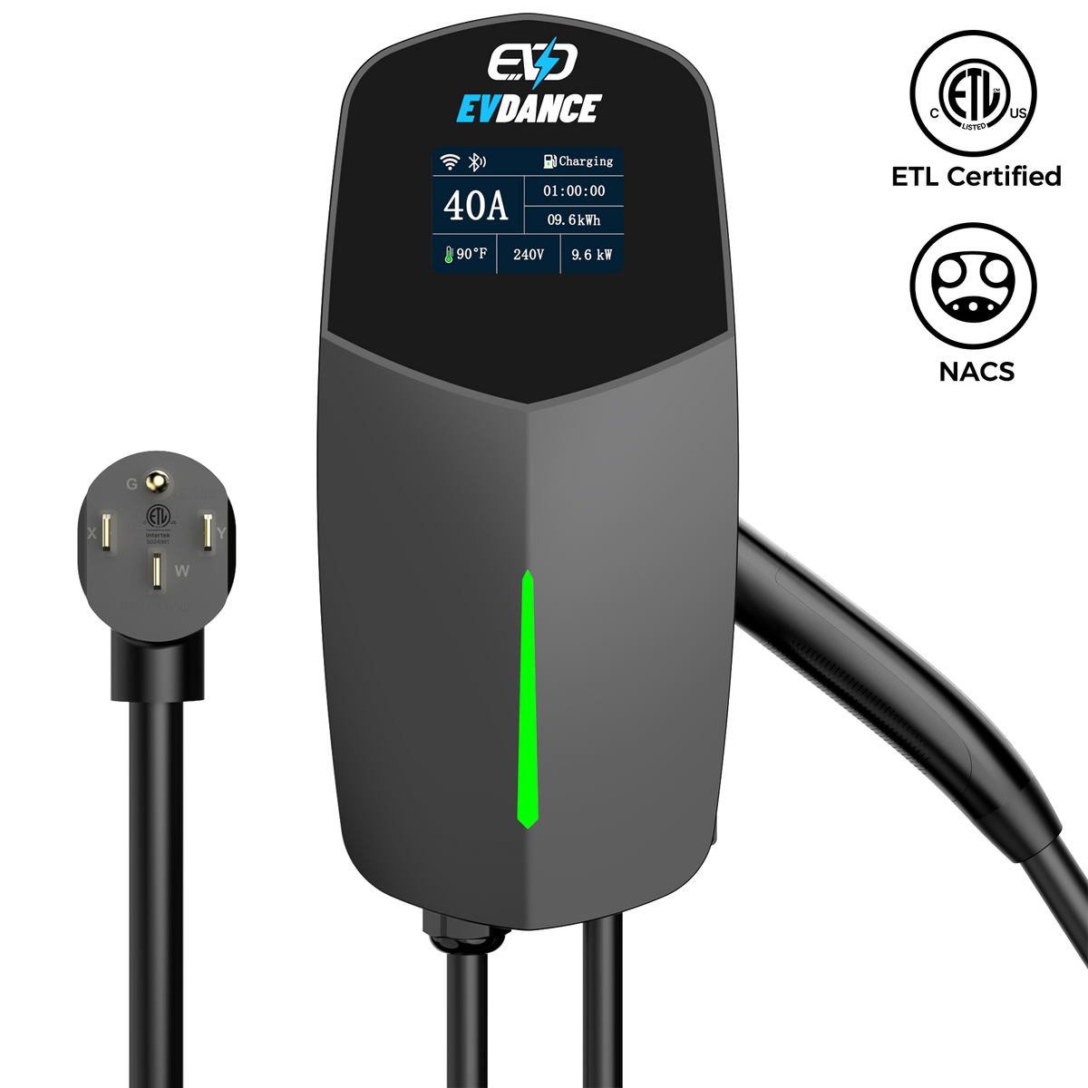 EVDANCE T40 Level 2 EV Charger NEMA 14-50 NACS Wall-mounted - 40A | ETL Certification