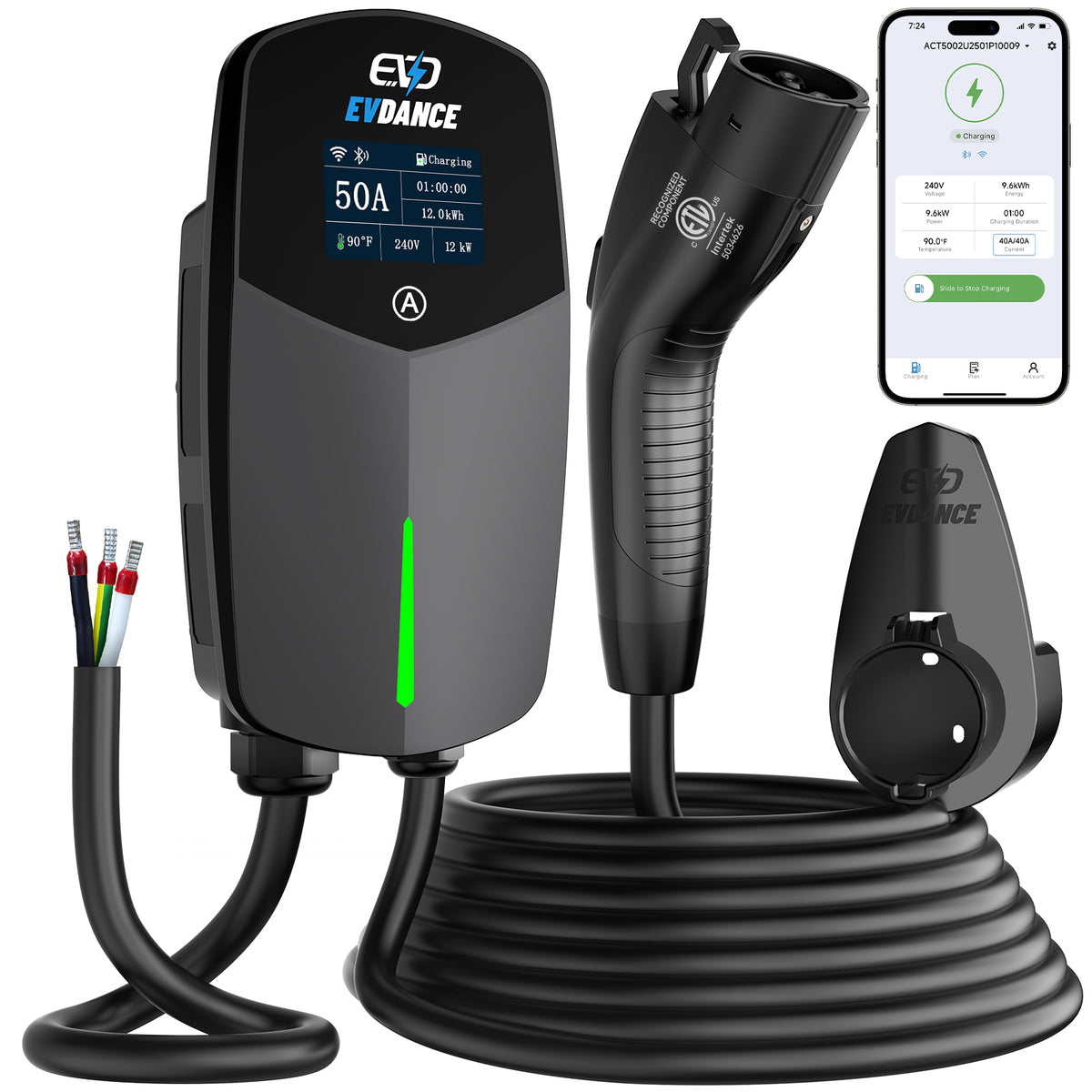 EVDANCE Home Level 2 EV Charger J1772 Wall-mounted Hardwired In - 50A | ETL Certification