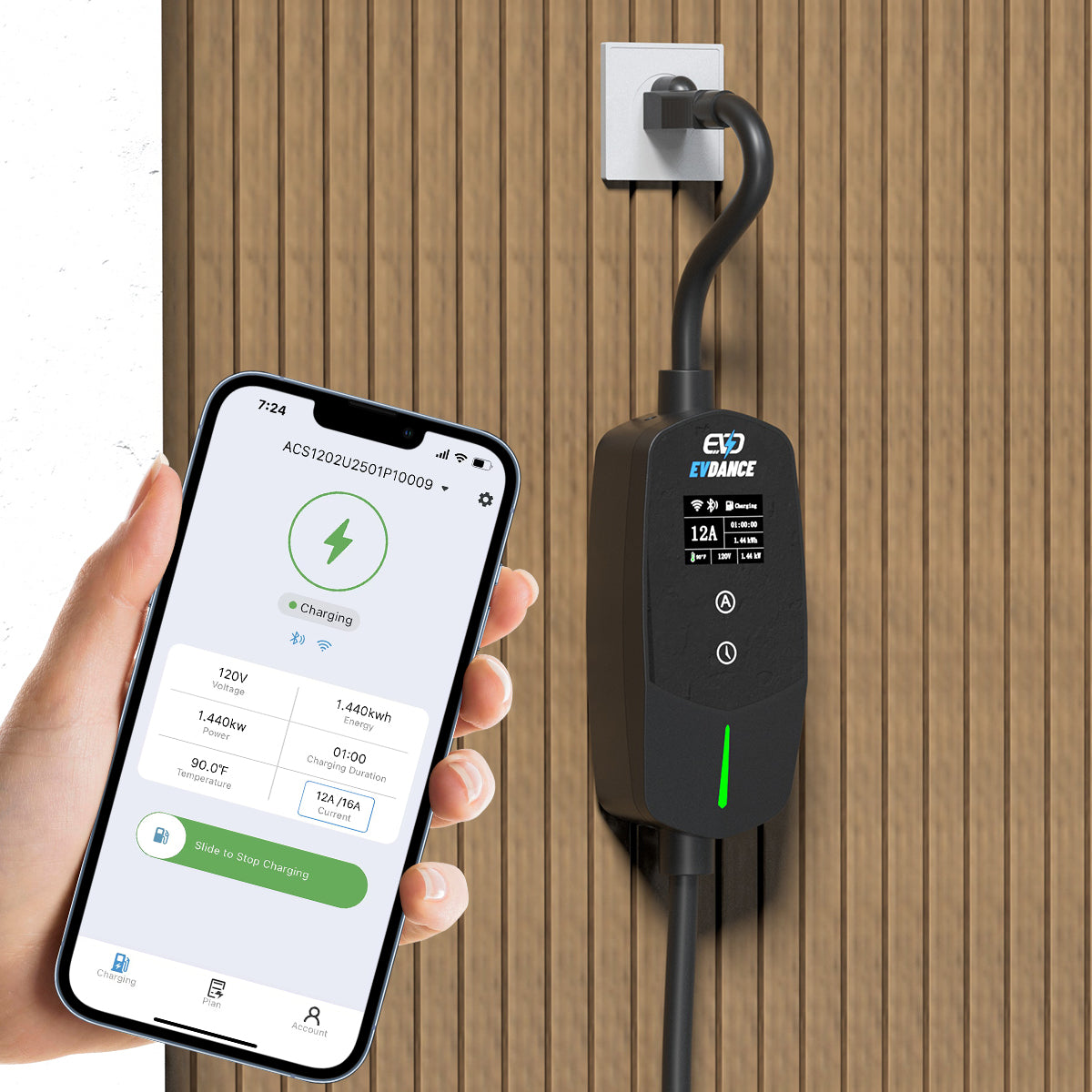 EVDANCE Flux Level 1 NEMA 5-15 Plug 12A NACS/Tesla Portable EV Charger