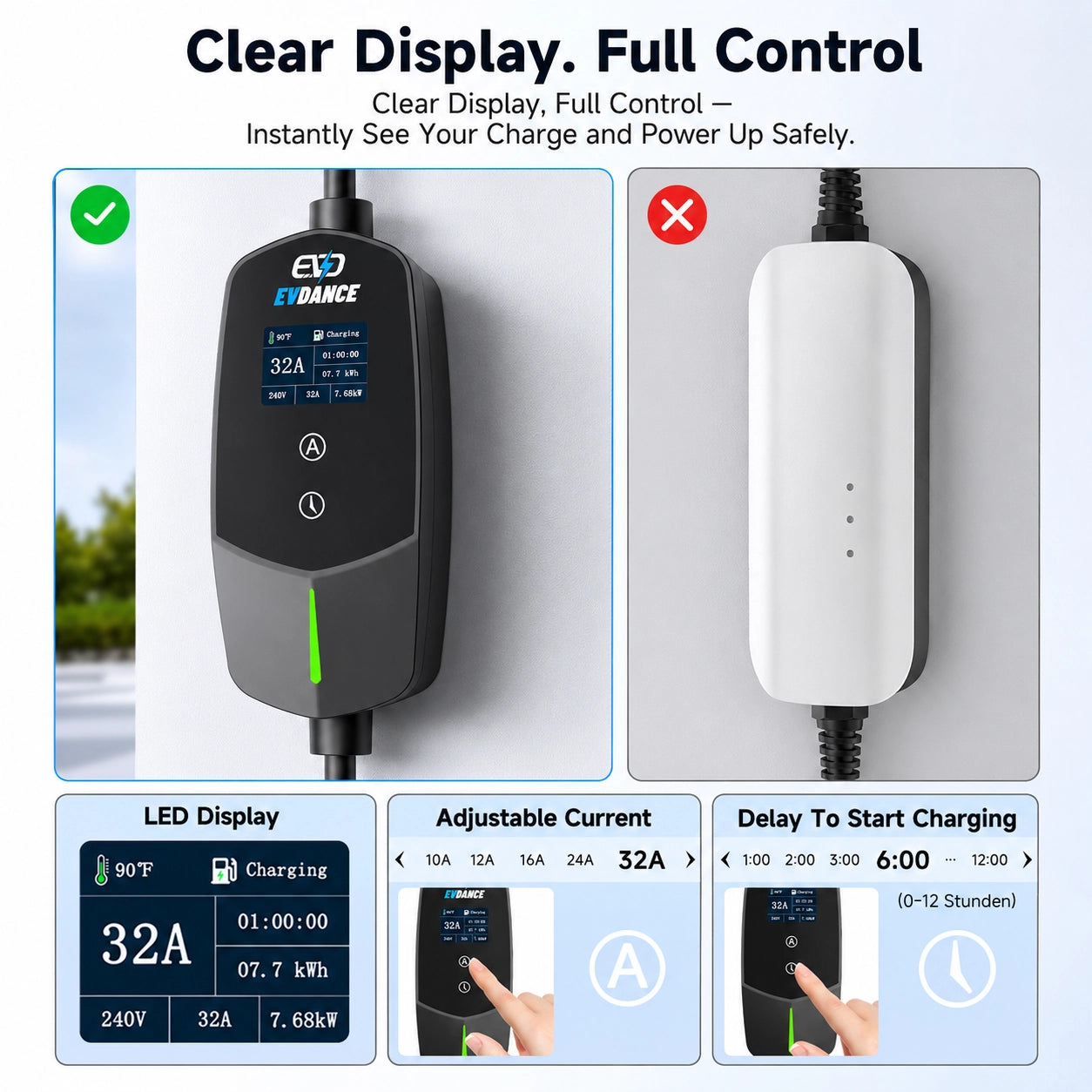 EVDANCE Level 2 NEMA 14-50 32A Tesla/NACS Portable EV Charger | ETL Certification