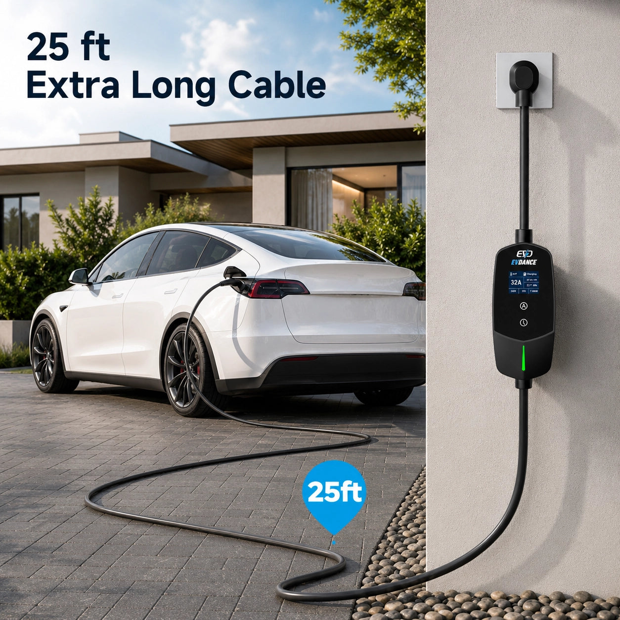 EVDANCE Level 2 NEMA 14-50 32A Tesla/NACS Portable EV Charger | ETL Certification