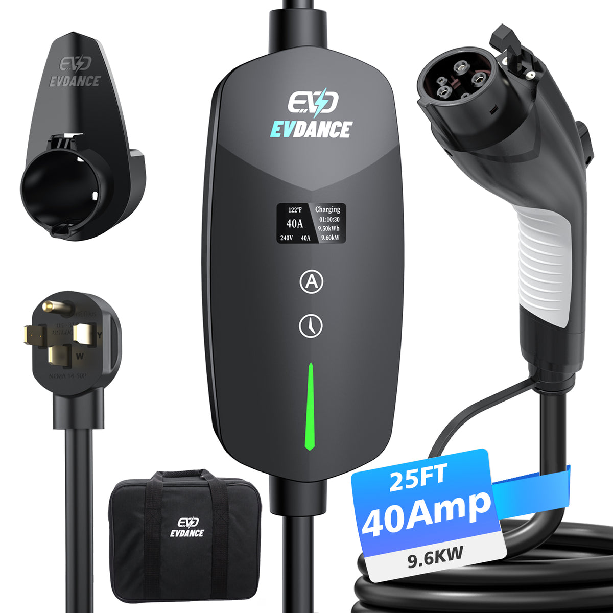 EVDANCE Level 2 EV Charger NEMA 14-50 J1772 Portable Plug In - 40A