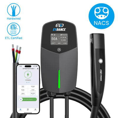 EVDANCE Home Level 2 EV Charger NACS Wall-mounted Hardwired In - 50A