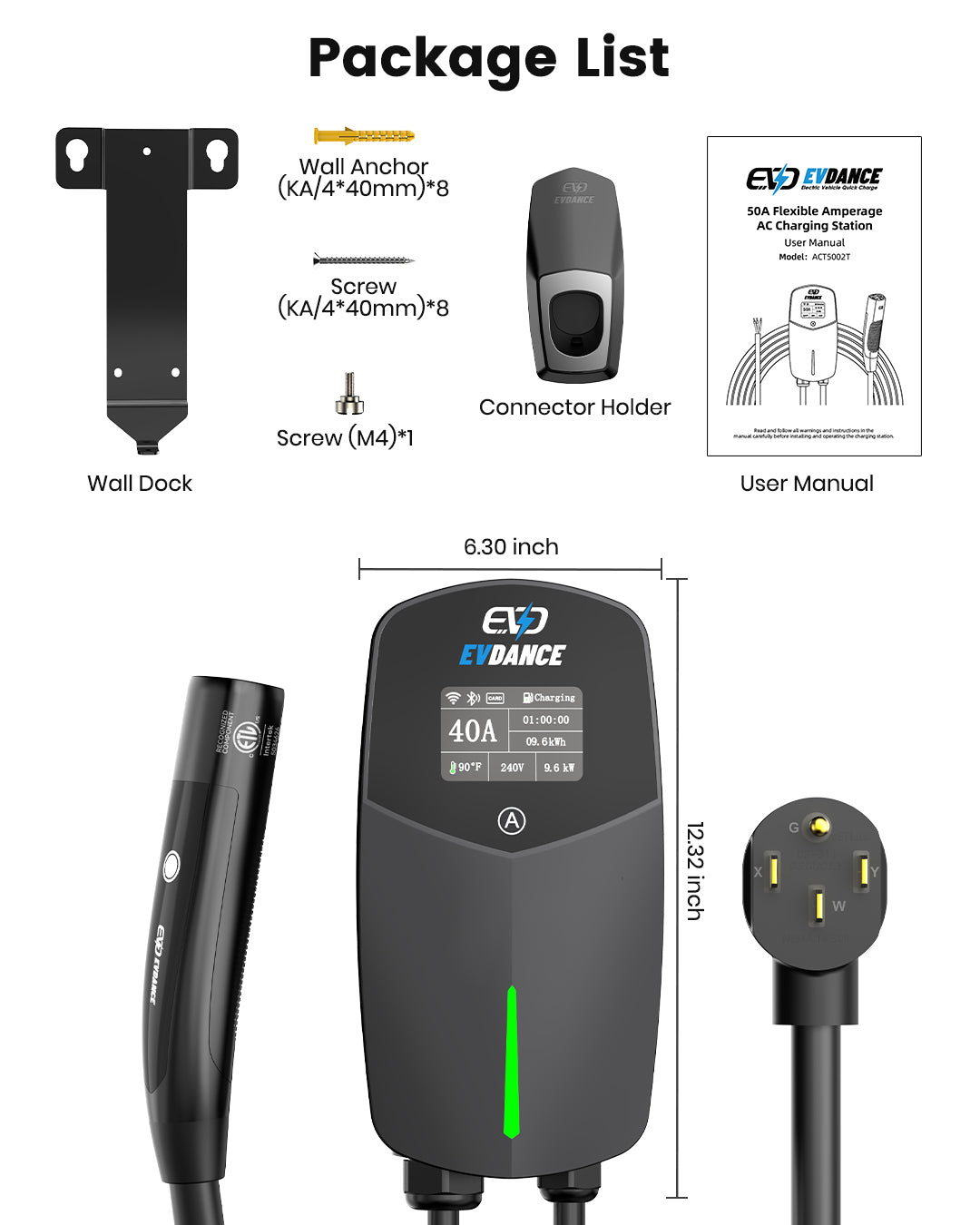 EVDANCE Level 2 EV Charger NEMA 14-50 NACS Wall-mounted Plug In - 40A