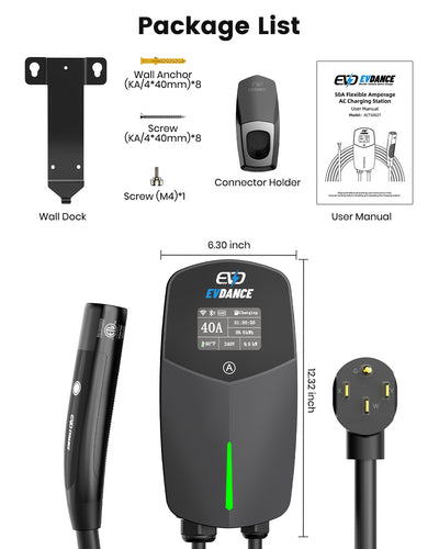 EVDANCE Level 2 EV Charger NEMA 14-50 NACS Wall-mounted Plug In - 40A