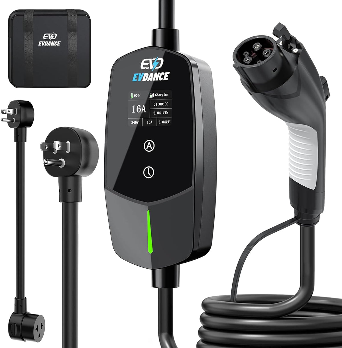 EVDANCE Flux Level 1 & 2 NEMA 5-15 Plug J1772 Portable EV Charger 12A/16A | ETL Certification