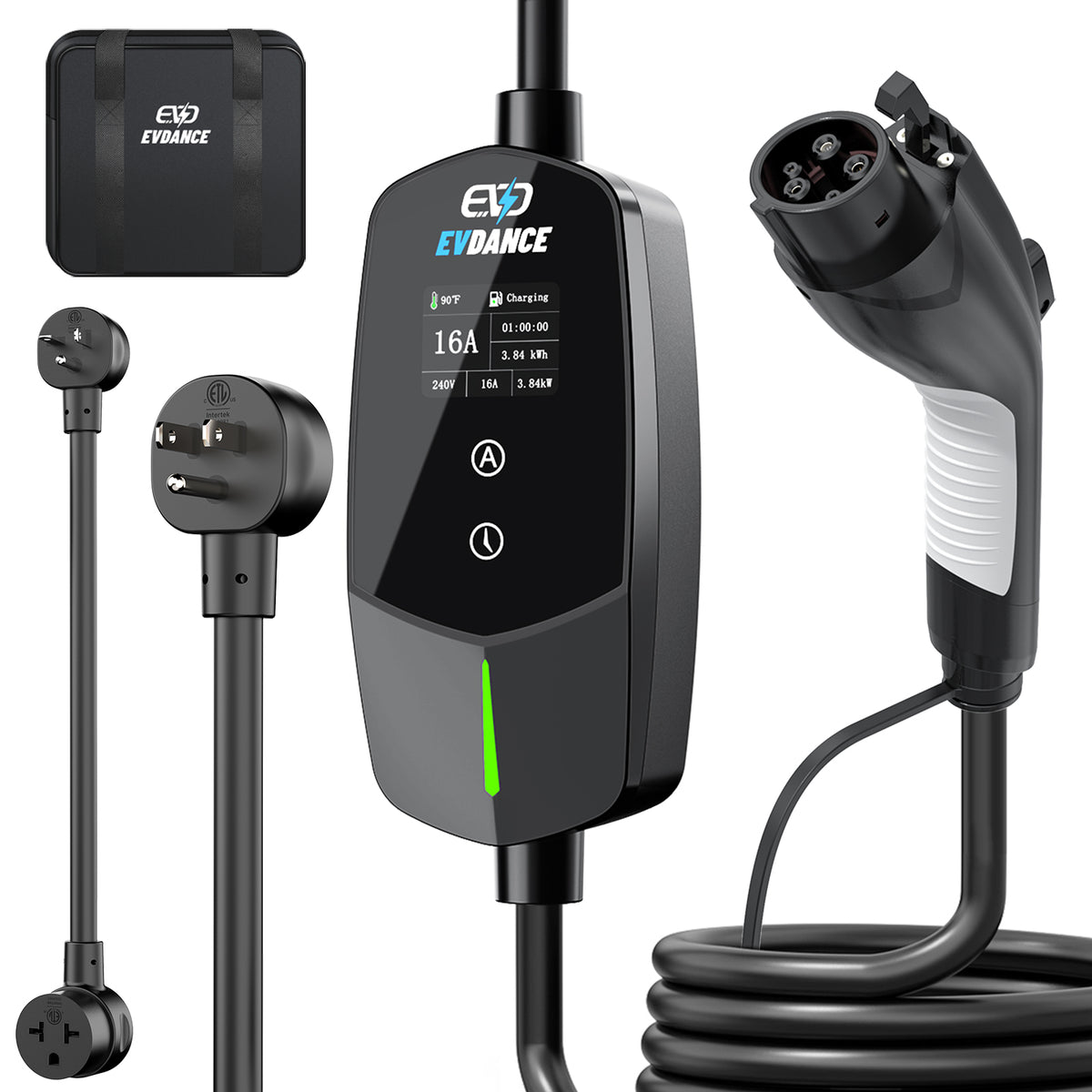 EVDANCE Flux Level 1 & 2 NEMA 5-15 Plug J1772 Portable EV Charger 12A/16A | ETL Certification