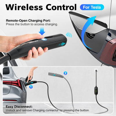 EVDANCE Portable Tesla Level 1+2 EV Charger | 110V &240V| 16 Amp | NEMA 5-15&6-20#color_black