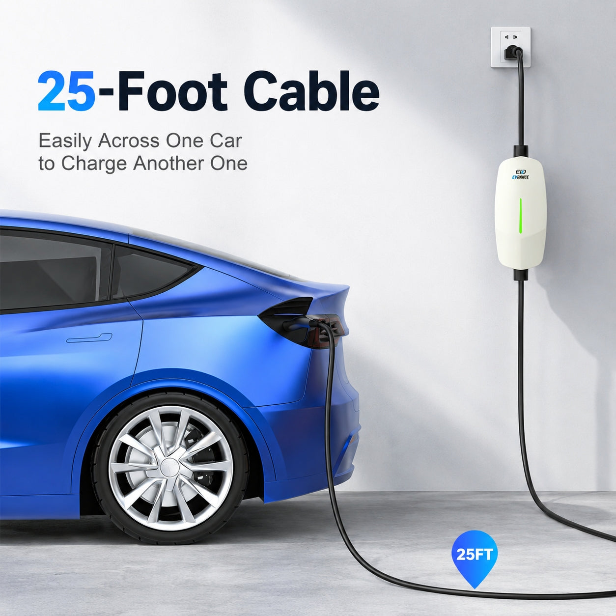 EVDANCE Portable Tesla Level 1+2 EV Charger | 110V &240V| 16 Amp | NEMA 5-15&6-20#color_white