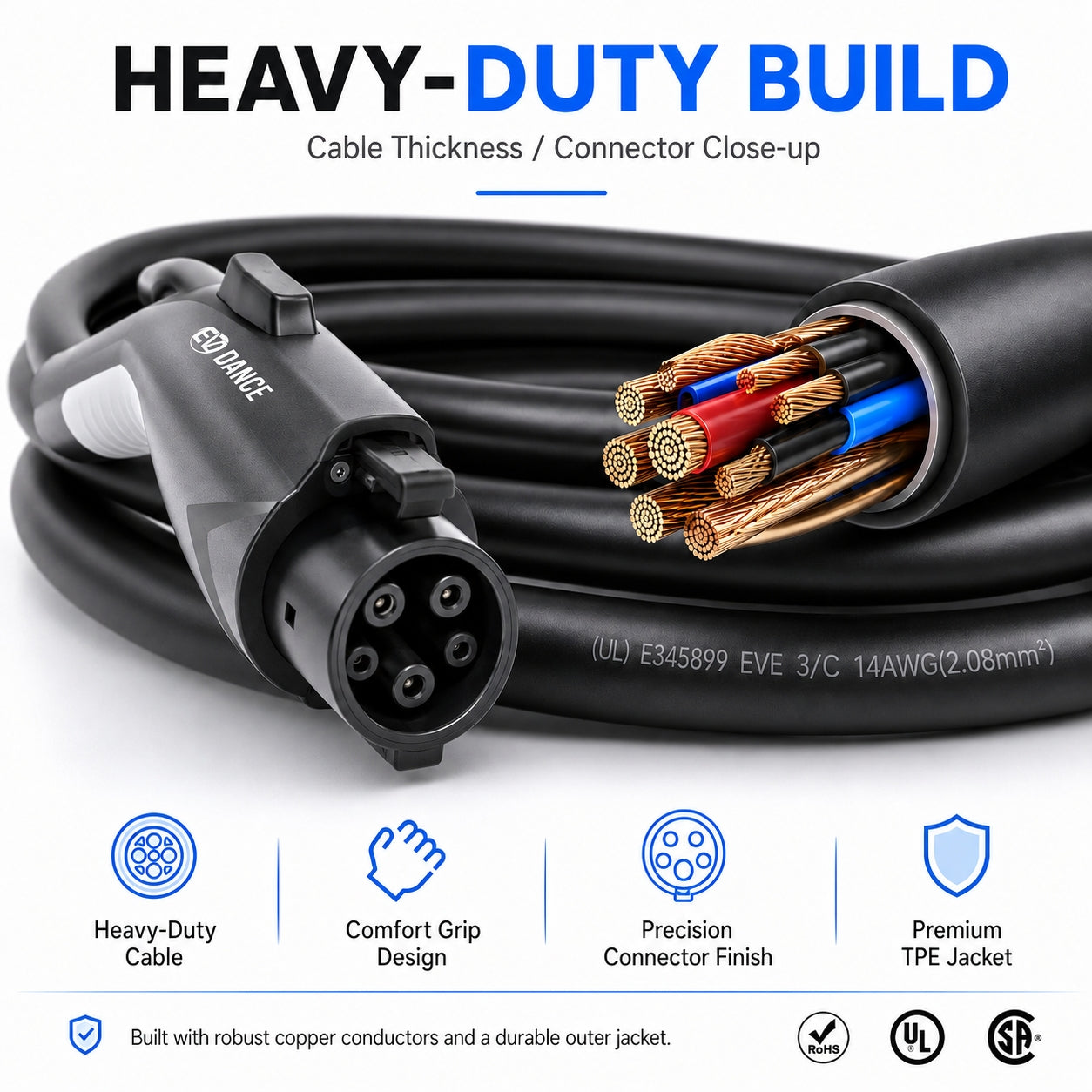 EVDANCE J1772 EV Extension Cord 32A-50A 21/40 FT