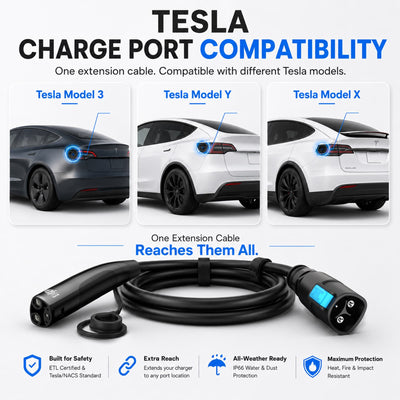 EVDANCE Nexus Reach Tesla EV Charging Extension Cords 40A 21FT