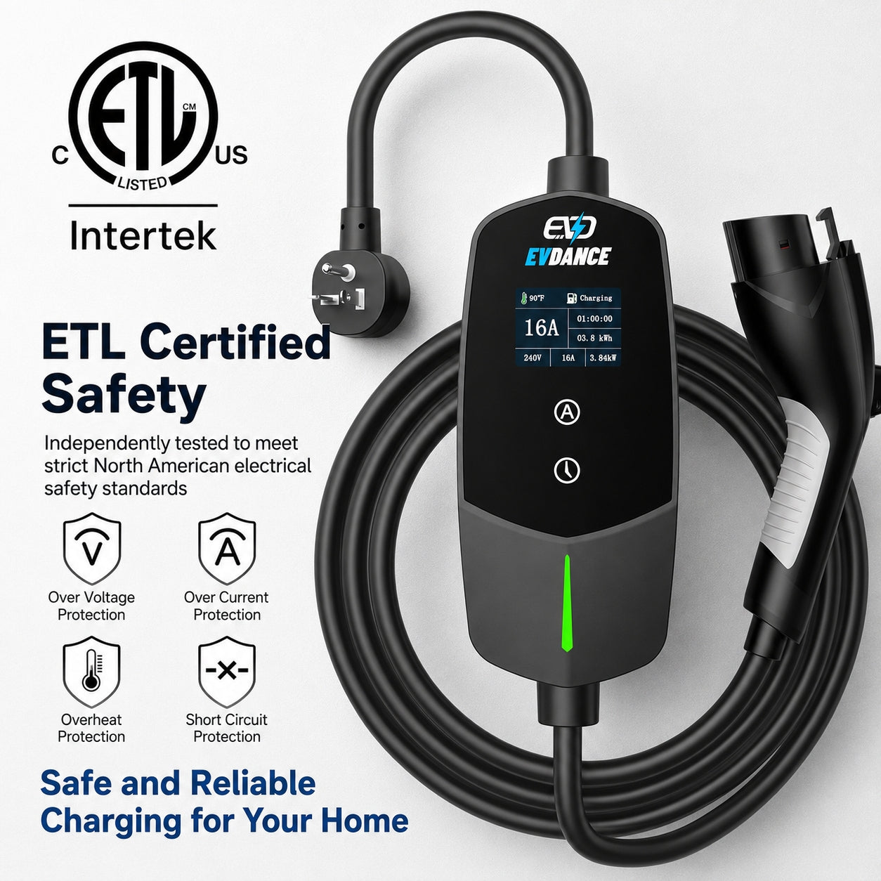 EVDANCE Flux Level 1 & 2 NEMA 5-15 Plug J1772 Portable EV Charger 12A/ Tera Electric Vehicle Charger for Tesla: Level 2 J1772 ETL Certi 並行輸入品