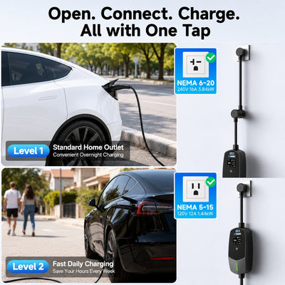 EVDANCE Flux Level 1 & 2NEMA 5-15 Plug NACS Portable EV Charger 12A/16A | ETL Certification