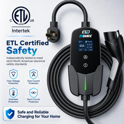EVDANCE Flux Level 2 NEMA 14-50 40A J1772 Portable EV Charger | ETL Certification