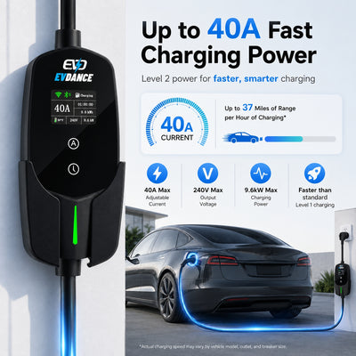EVDANCE Flux Level 2 NEMA 14-50 40A Tesla Portable EV Charger Wifi Enabled