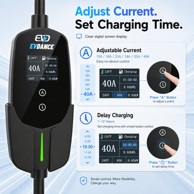 EVDANCE Flux Level 2 NEMA 14-50 40A Tesla Portable EV Charger Wifi Enabled