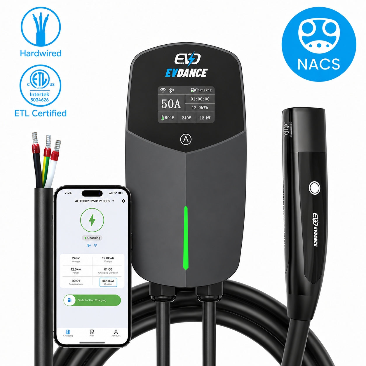 EVDANCE 240V 40A Tragbares 2-in-1-EV-Ladegerät für Tesla