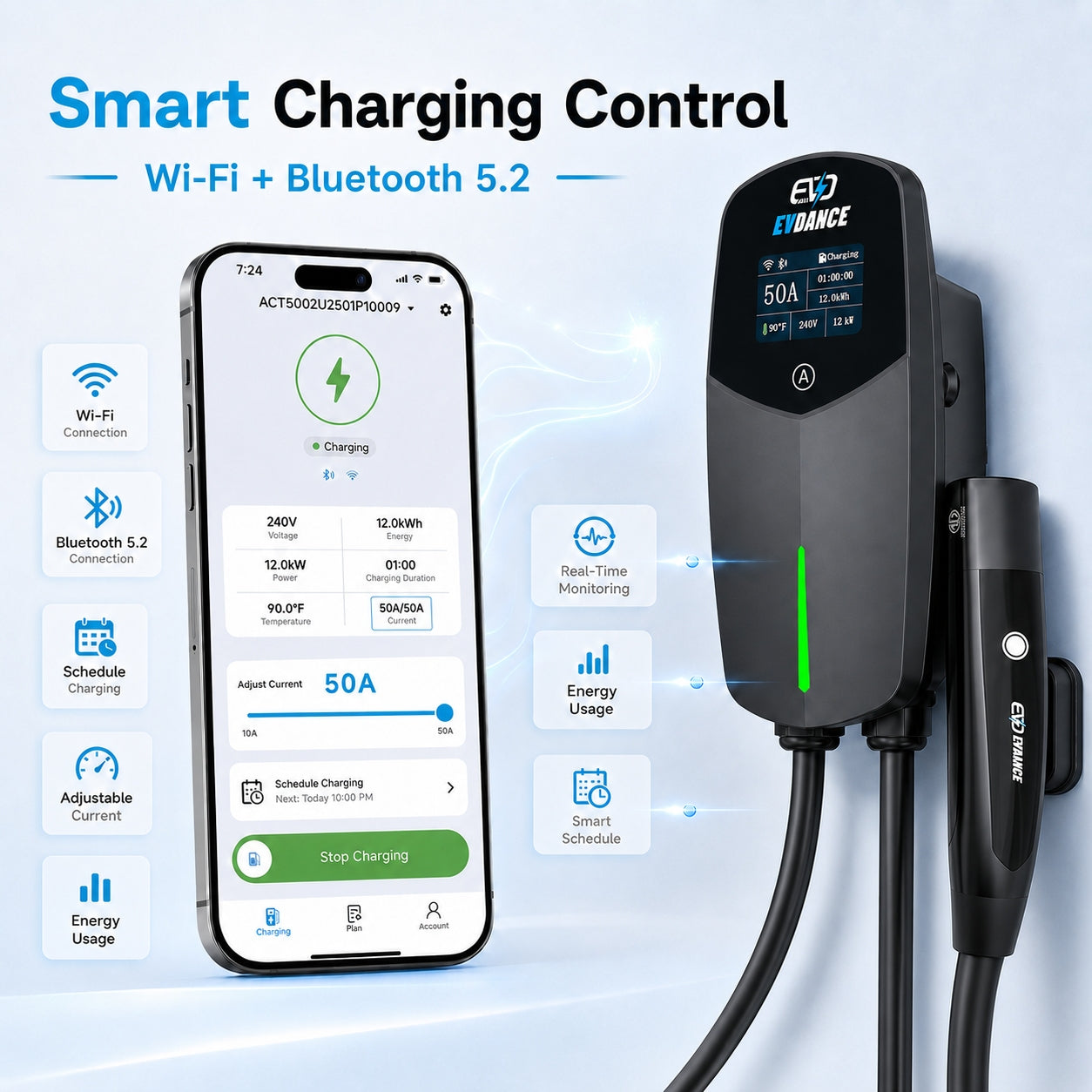EVDANCE 240V 40A Tragbares 2-in-1-EV-Ladegerät für Tesla