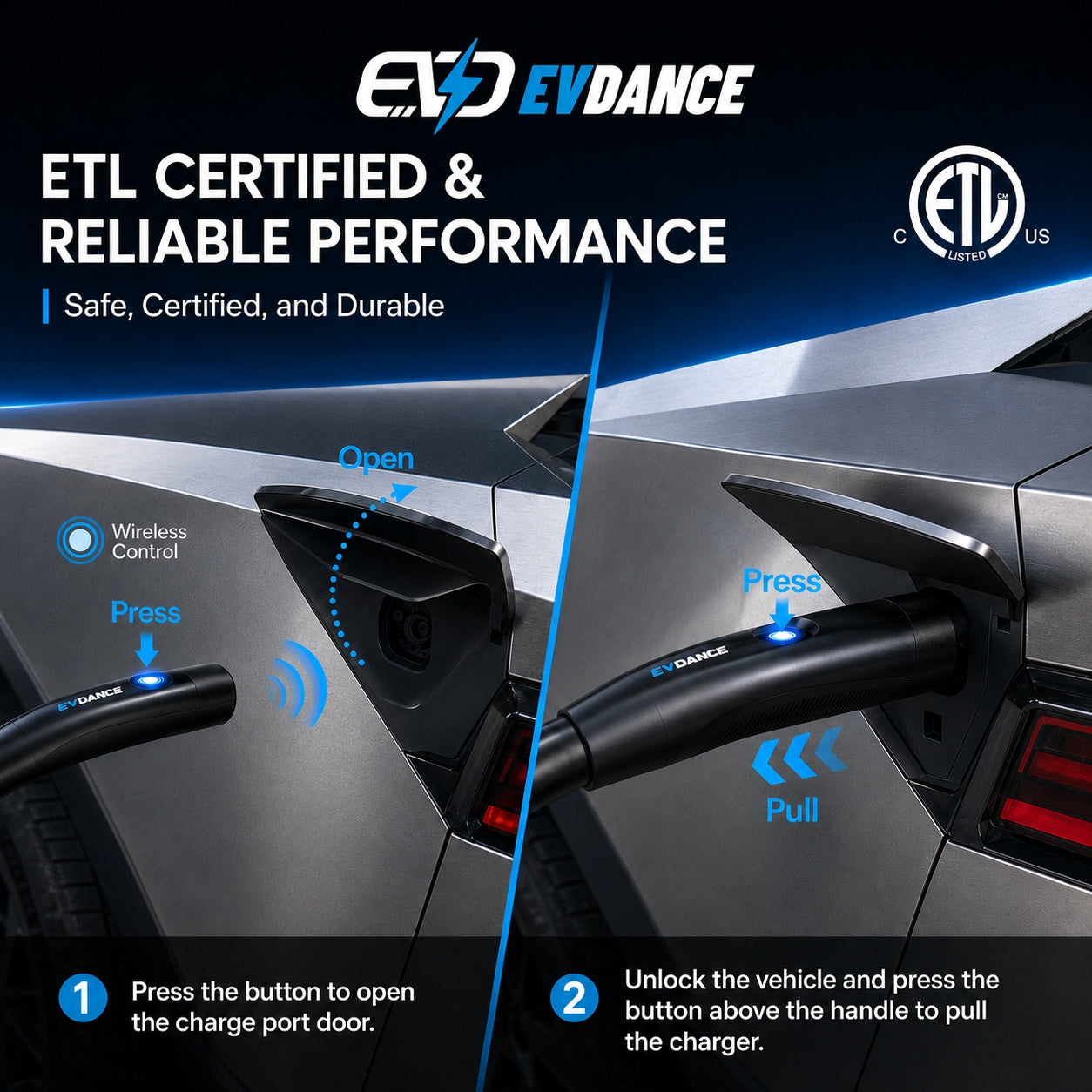 EVDANCE 240V 40A Tragbares 2-in-1-EV-Ladegerät für Tesla