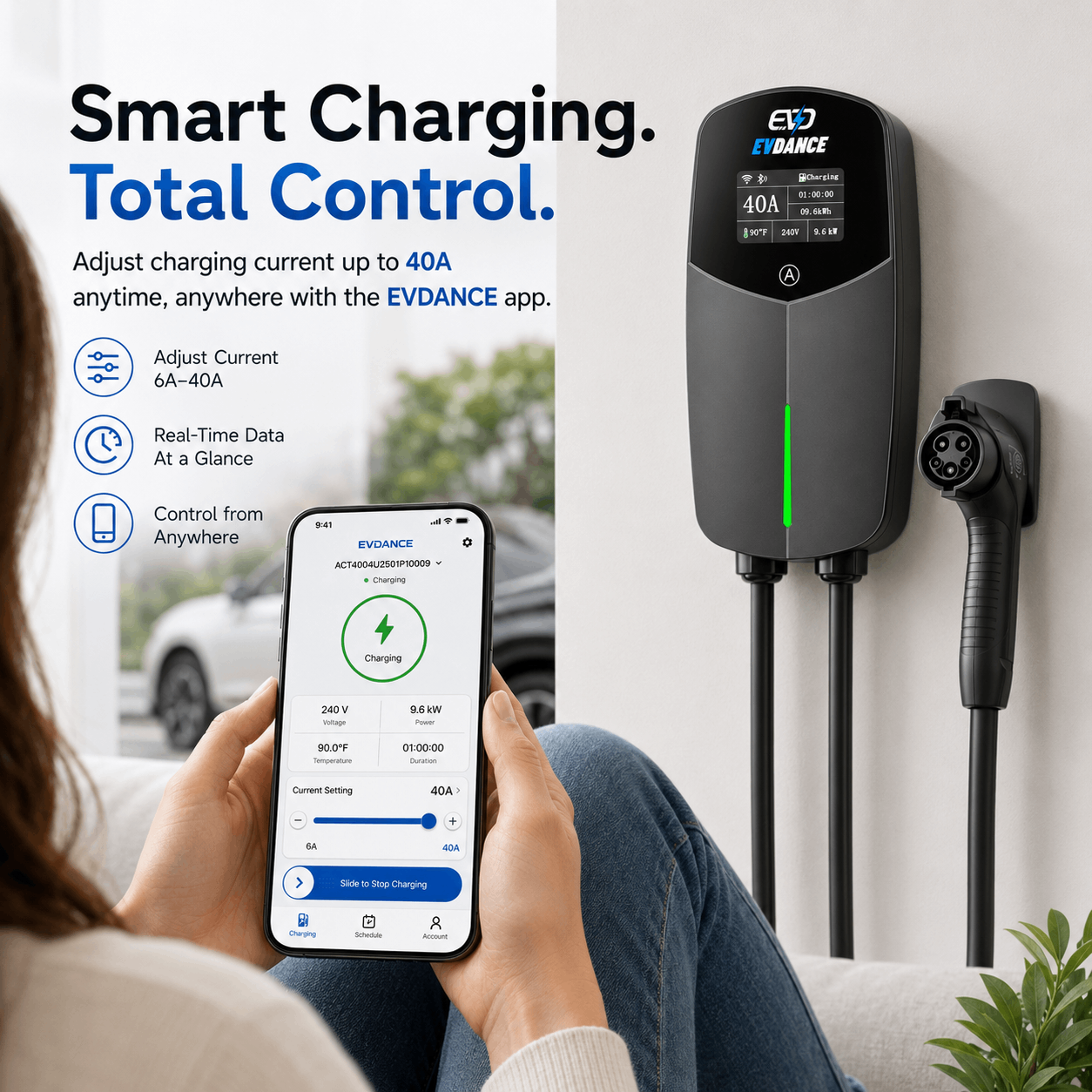 EVDANCE  Home Level 2 EV Charger NEMA 14-50 J1772 Wall-mounted Plug In - 40A