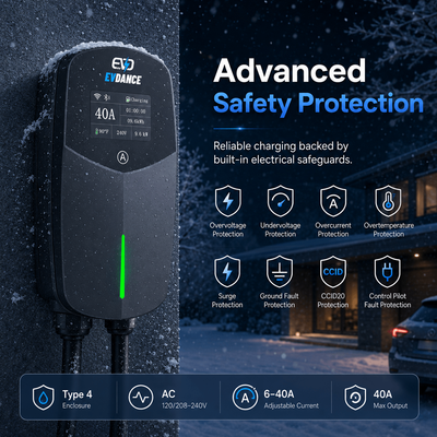 EVDANCE  Home Level 2 EV Charger NEMA 14-50 J1772 Wall-mounted Plug In - 40A