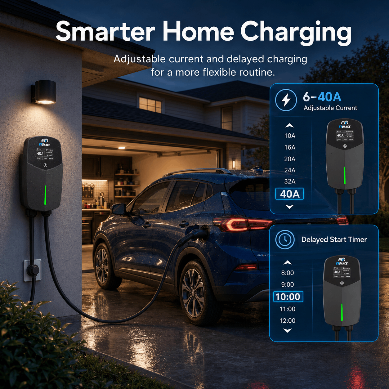 EVDANCE  Home Level 2 EV Charger NEMA 14-50 J1772 Wall-mounted Plug In - 40A