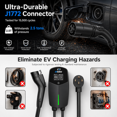 EVDANCE  Home Level 2 EV Charger NEMA 14-50 J1772 Wall-mounted Plug In - 40A