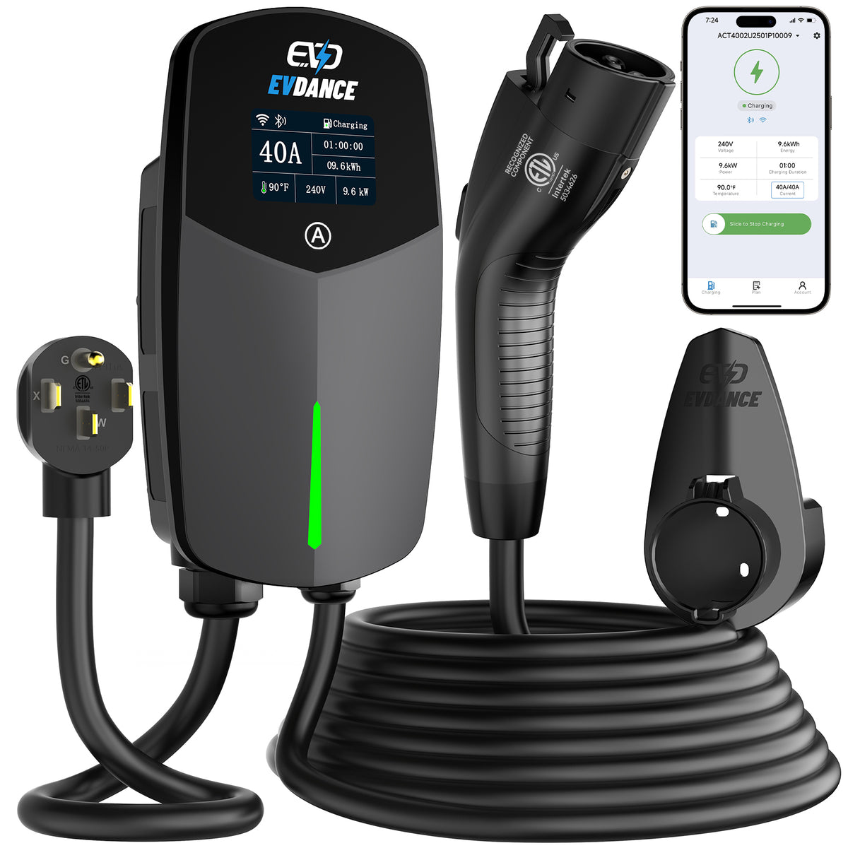 EVDANCE  Home Level 2 EV Charger NEMA 14-50 J1772 Wall-mounted Plug In - 40A | ETL Certification