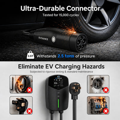 EVDANCE Home Level 2 EV Charging J1772 NEMA 14-50 Plug ETL Certified - 32A | 240V