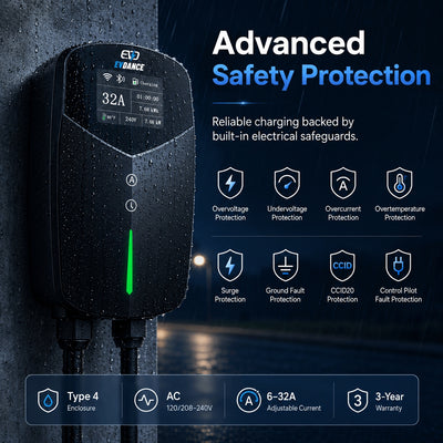 EVDANCE Home Level 2 EV Charging J1772 NEMA 14-50 Plug ETL Certified - 32A | 240V