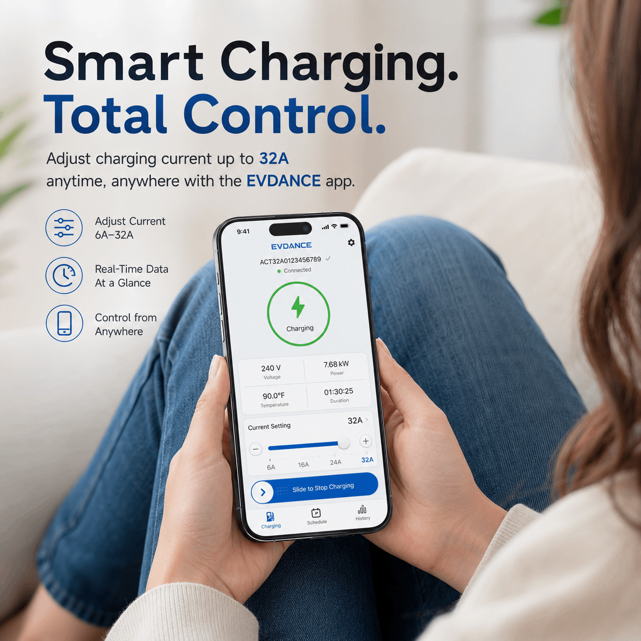EVDANCE Home Level 2 EV Charging NACS Tesla NEMA 14-50 Plug ETL Certified - 32A | 240V