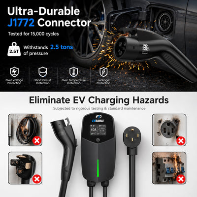 EVDANCE  Home Level 2 EV Charger NEMA 14-50 J1772 Wall-mounted Plug In - 40A | ETL Certification