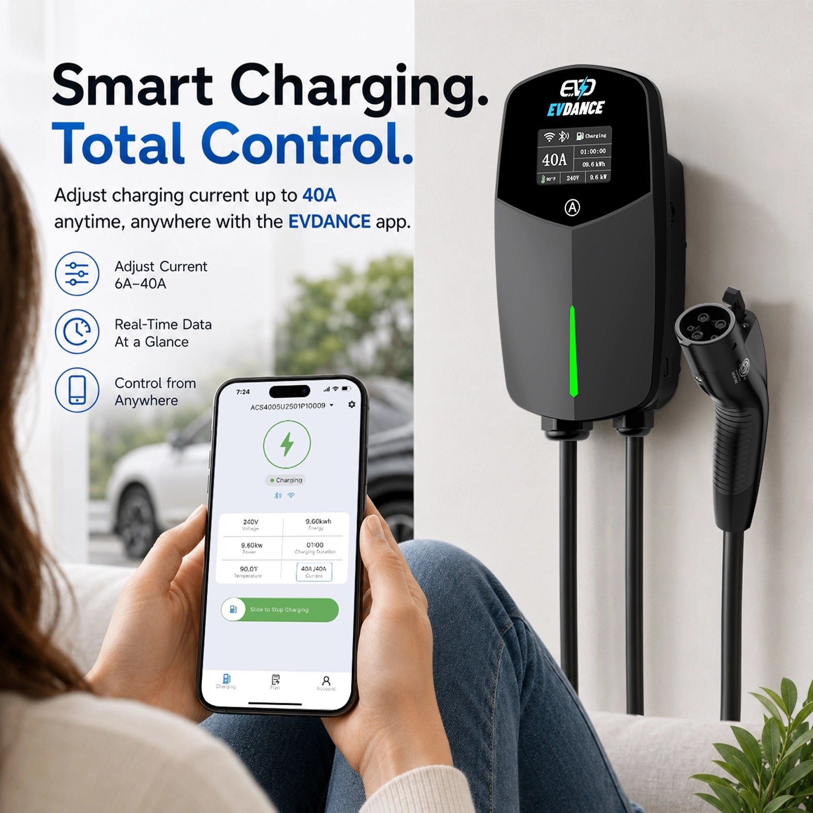 EVDANCE  Home Level 2 EV Charger NEMA 14-50 J1772 Wall-mounted Plug In - 40A | ETL Certification