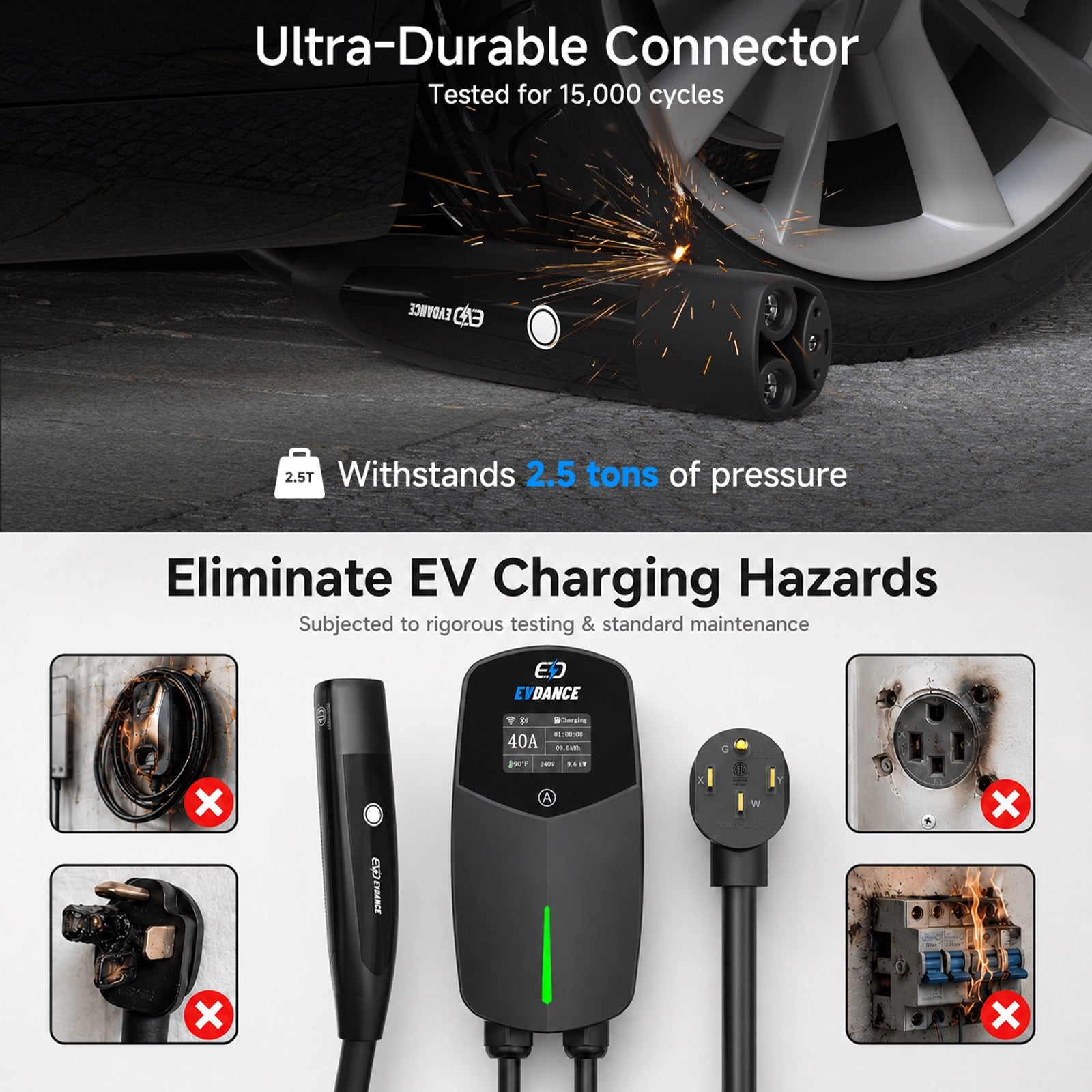 EVDANCE Level 2 EV Charger NEMA 14-50 NACS Wall-mounted Plug In - 40A | ETL Certification