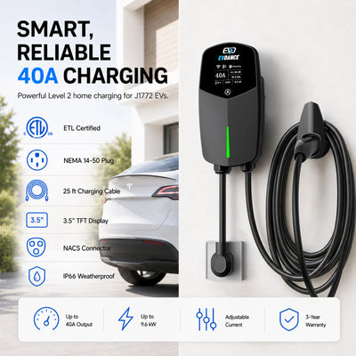 EVDANCE Level 2 EV Charger NEMA 14-50 NACS Wall-mounted Plug In - 40A | ETL Certification