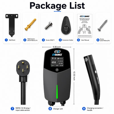 EVDANCE Level 2 EV Charger NEMA 14-50 NACS Wall-mounted Plug In - 40A | ETL Certification